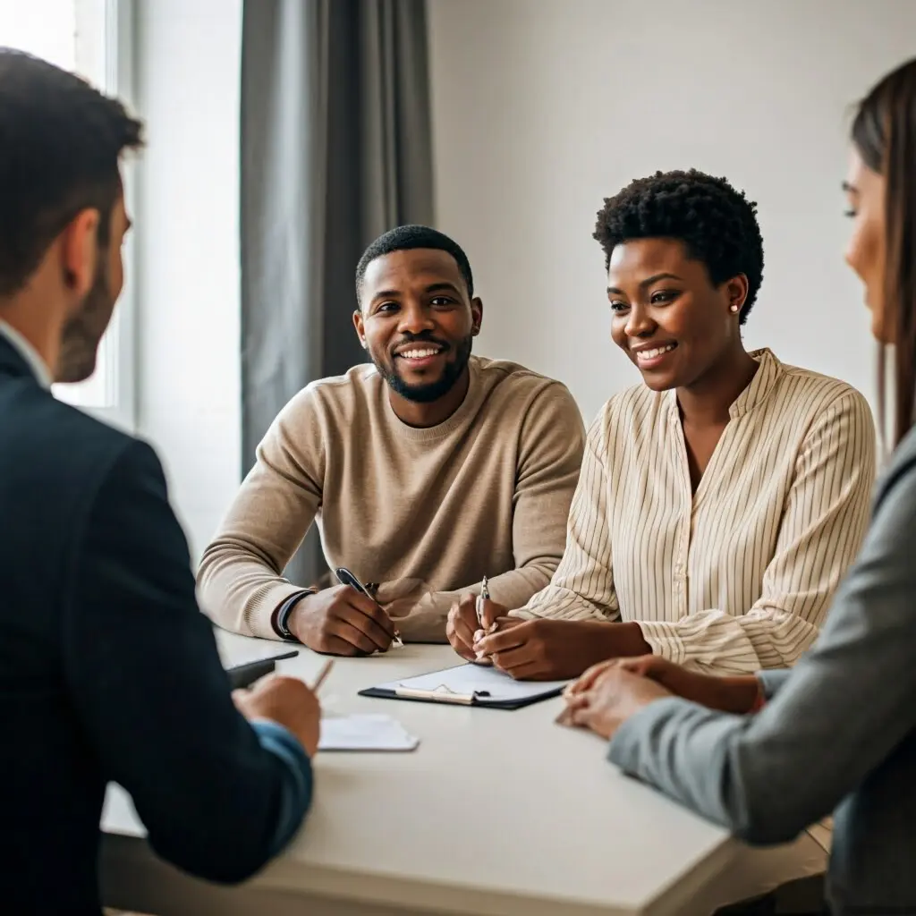 Black,Couple,Happy,With,Rep,In,Home,Doing,A,Business